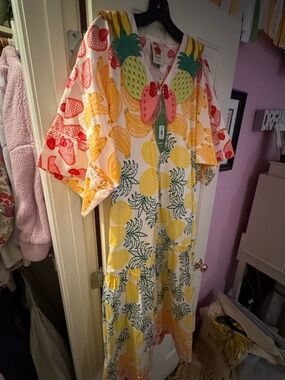 FARM Rio Multicolor Tropical Pineapple & Fruit Maxi Dress